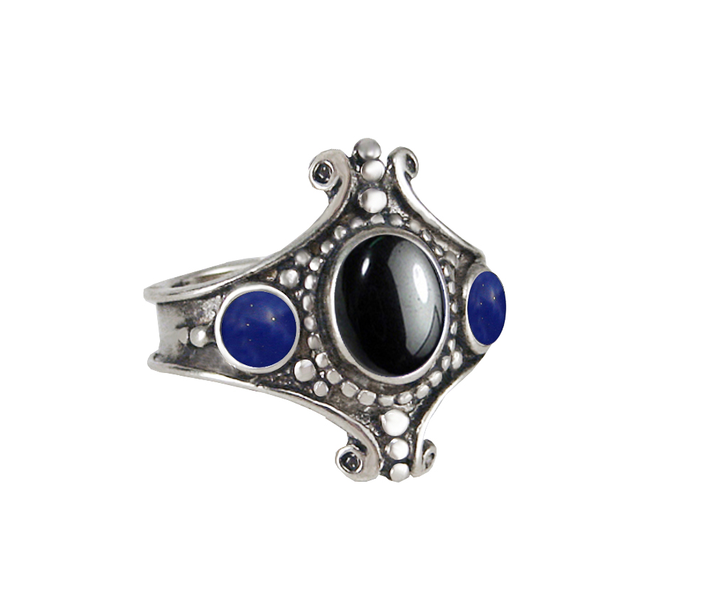 Sterling Silver Imperial Ring With Hematite And Lapis Lazuli Size 7